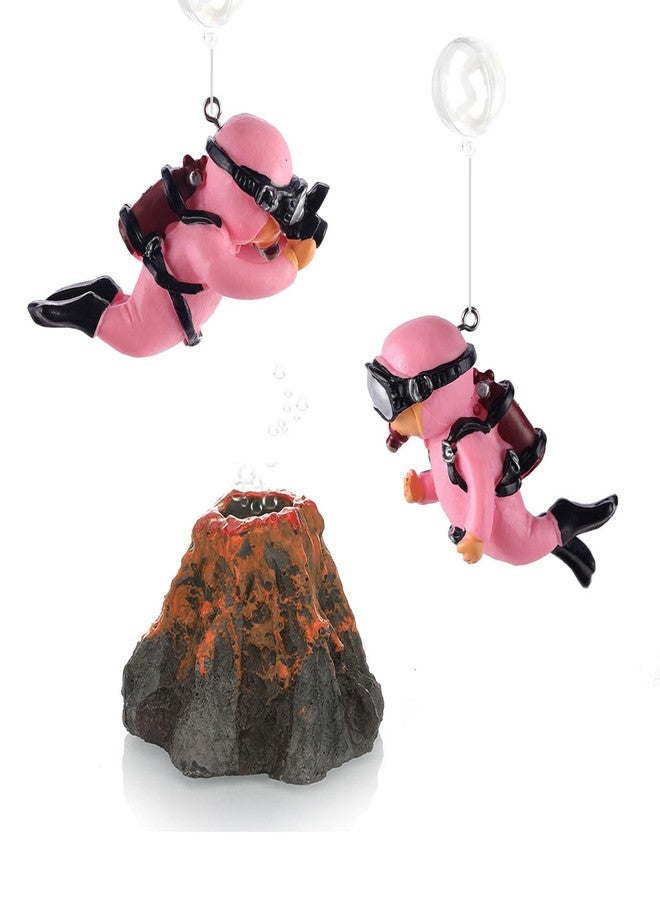 KnocKconK Adventure! Cute Little Diver Fish Tank Decorations, 3 Pack Floating Aquarium Decoration, Funny Fish Tank Decor, Retro Old Octopus Wreck Ornament Artificial Resin Accessories (pink volcano set) - Image 1